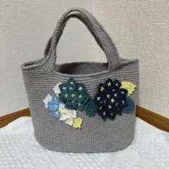 ハンドメイド 編み物 ハンドバッグ 花モチーフのサムネイル