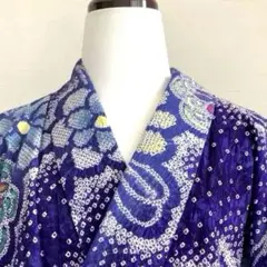 有松絞り浴衣・有松鳴海絞り 身丈162cm 広襟 マリンブルーに花模様 TM