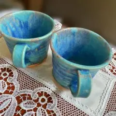 青緑グラデーション陶器マグカップ2個セット