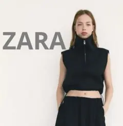 美品 ZARA ザラ ハーフジップ クロップドベスト 黒 ドローストリング仕様のサムネイル