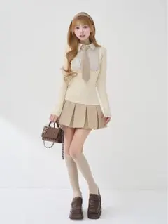 ダーリッチ ネクタイシャツドッキングニットミニワンピース アイボリー