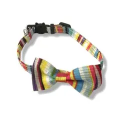 ペット用首輪 鈴付き マルチカラー ストライプ 新品未使用 Dカン リボン
