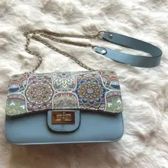 セヴィンチエイトsevinc8 チェーンバッグ アラベスク柄 ブルー ショルダー