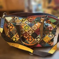 カラフル　フラワー　パッチワーク　ショルダーバッグ　革　カラフル　y2k 平成
