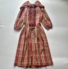 はなもも様！PINK HOUSEフード　チェック　ロングワンピース リボンフリル