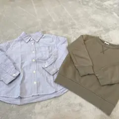 ライトブルーのボタンダウンシャツとオリーブグリーンのトレーナーセット 100cm