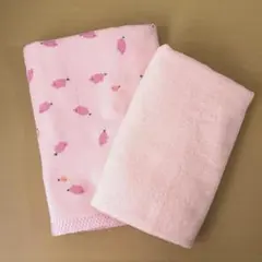 未使用・洗濯済 ピンクのタオル2枚セット 西川産業 ガーゼタオル＆ダイソー 無地のサムネイル