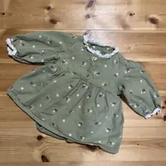 オリーブグリーン 花柄刺繍 ワンピース