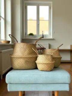 バスケット3個セット（LLサイズ他）2WAY カゴ 収納 天然素材 鉢カバー
