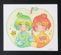 オリジナル手描きイラスト 仲良しアップルちゃん
