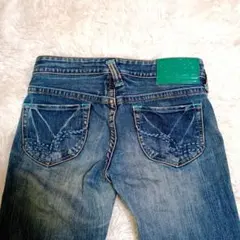 ブラッパーズ　平成　ギャル　y2k 極太　刺繍　クロップド　ダメージ　デニム　S