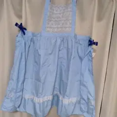 日本製　水色フリル付きエプロン