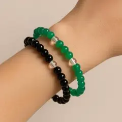 黒×透明／緑×透明 ブレスレット 2本セット ペア 重ね付け 推し色 ブランド