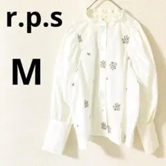 r.p.s 長袖シャツ　【M】　フリル襟　花柄刺繍　コットン混　カジュアルのサムネイル