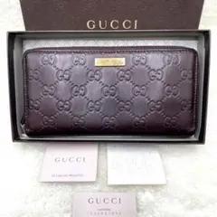 美品 グッチ GUCCI 長財布 シマ ラウンドファスナー プレート 付属品有