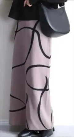 【美品】しまむら ナロースカート　ニュアンスライン柄　幾何学模様　ブラウン