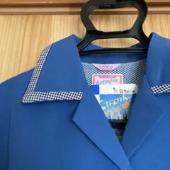 昭和レトロ　事務員風スモック　作業服　レディースジャケット ブルー　青　S