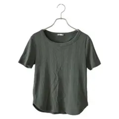 GU ジーユー(M)ランダムリブコンパクトT(半袖)/オリーブ