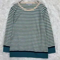 トゥーシー 長袖ニットボーダートップス ウール グリーン M 上品　上質　秋冬