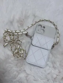 iPhone13 ケース 白 ショルダー型