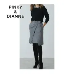ピンキー＆ダイアン ★ ラップレイヤード スカート タイトスカート グレー膝丈