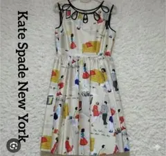【美品】ケイトスペード　イラストプリント ノースリーブ ワンピース