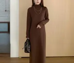 美品　裏起毛タートルネックマキシワンピース　by LEGNA ブラウン　ロングM