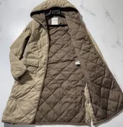 TAION キルティング フード付き パイピング 中綿 コート ベージュ