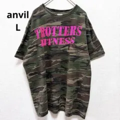 アンビル 迷彩柄 半袖 Tシャツ L 緑 桃 綿 ストリート ゆったりのサムネイル