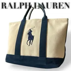 ラルフローレン　ミニハンドバッグ　キャンバス　ビッグポロ　ネイビー
