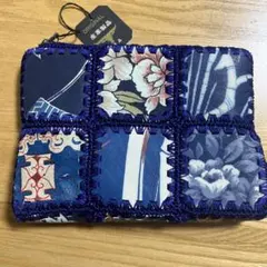 レザー パッチワークポーチ 藍色やや傷あり