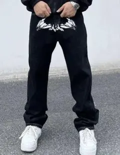 SHEIN ウィングプリント ストレート ジーンズ メンズ ラッパーHIPHOPのサムネイル