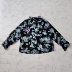NARACAMICIE ナラカミーチェ 花柄 シフォンブラウス フリル襟 黒のサムネイル