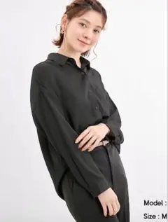 美品［GU］ ＊シアーオーバーサイズシャツ＊(長袖)Q BLACK / S