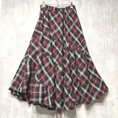 axes femme チェック柄 ティアード ロングスカート マキシ丈 W総ゴム