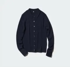 ユニクロ メリノリブポロカーディガン ブラック L