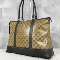 A4可 極美品 GUCCI レザー インプリメ トートバッグ GG柄 ブラウン