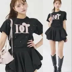 Hello DarichキルティングアップリケビジューTシャツ キティ ブラック