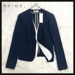 [新品] BEIGE,CINDY ノーカラージャケット ダブルカラー 紺6(L)のサムネイル