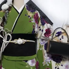 美品人気カラー色無地振袖 振袖5点セット 成人式 クロコ袋帯 K5M 