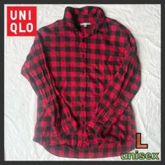 UNIQLO 赤と黒のチェック柄のフランネル長袖シャツ Lサイズ