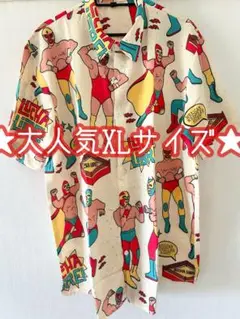 LUCHA LIBRE 覆面レスラー 総柄 アロハシャツ プロレスラー カラフル