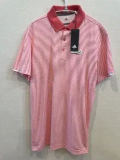 【新品未使用タグ付き】adidas 赤と白のストライプ ポロシャツ　Lサイズ