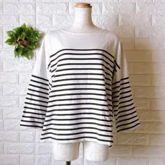 a1369 無印良品 ボーダーカットソー XLサイズ ゆったり七分袖 白×黒