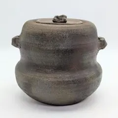 合わせ蓋】備前市無形文化財 見附文雄 備前焼 耳付水指 水差し 抹茶