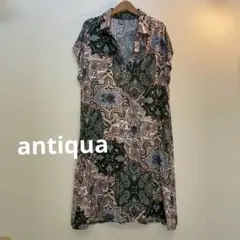 【美品】antiqua オリエンタル柄 半袖シャツワンピースのサムネイル