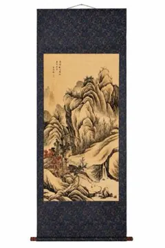 王鉴溪山神秀图 中国画 掛け軸 水墨画 和室 玄関 茶室 壁掛け 美術品