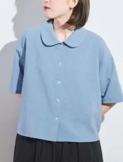●round collar shirt　　サックスブルー　フィグロンドンのサムネイル
