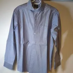 チェック柄 長袖シャツ 4S　ビジネスシャツ　青