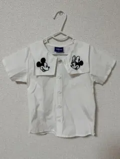 ミッキー&ミニー　シャツ　ブラウス　襟付　トップス　キッズ　白　Disney